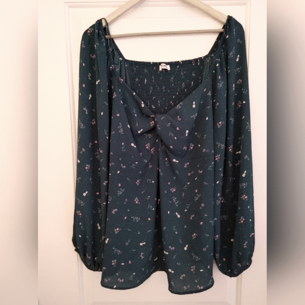 Penningtons Teal Floral Long-Sleeve Blouse
